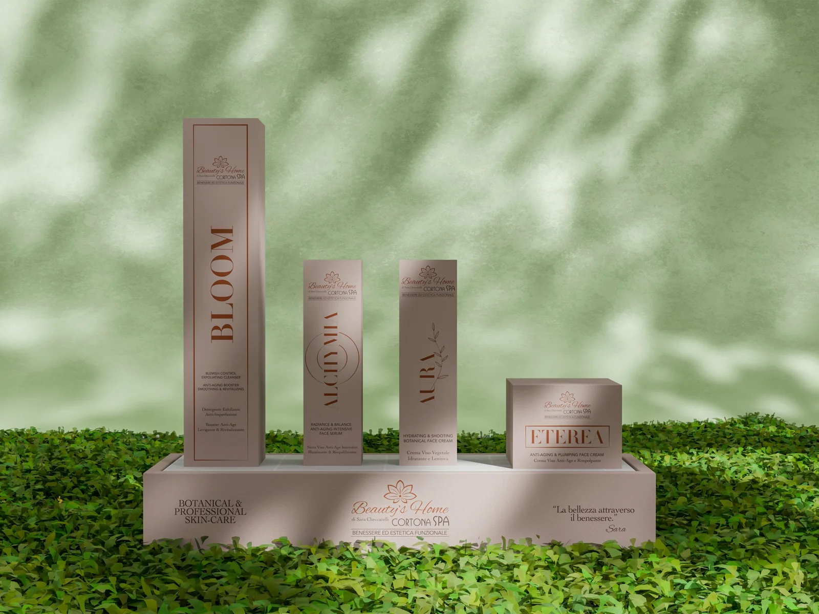 Beauty's Home, Cortona: packaging della linea skincare su espositore